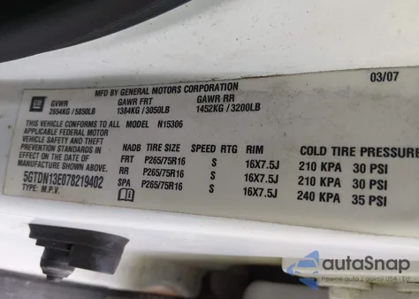 2007 Hummer H3 Suv z USA, uszkodzony, nr VIN 5GTDN13E078219402